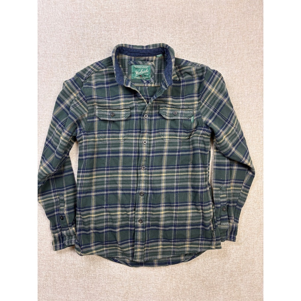 Woolrich Mens Green Plaid Flannel Long Sleeve Button Down Shirt Small